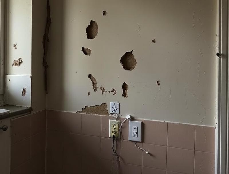 Damaged kitchen wall before repair by Apex Handyman
